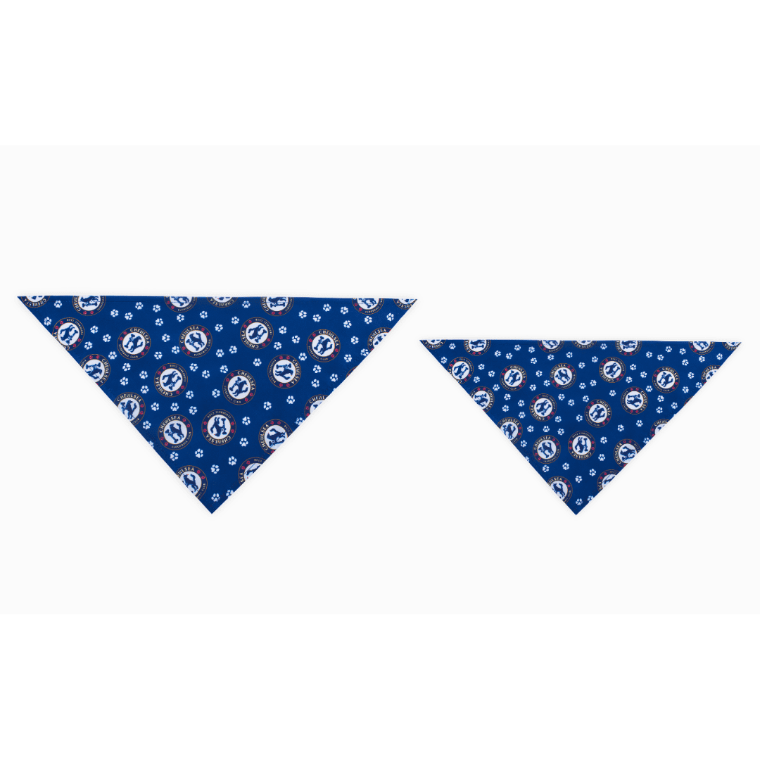 Large and Small, blue Chewlsea parody dog bandana featuring a stylish soccer-inspired design, perfect for sporty pups and unique soccer gifts for dog-loving soccer fans
