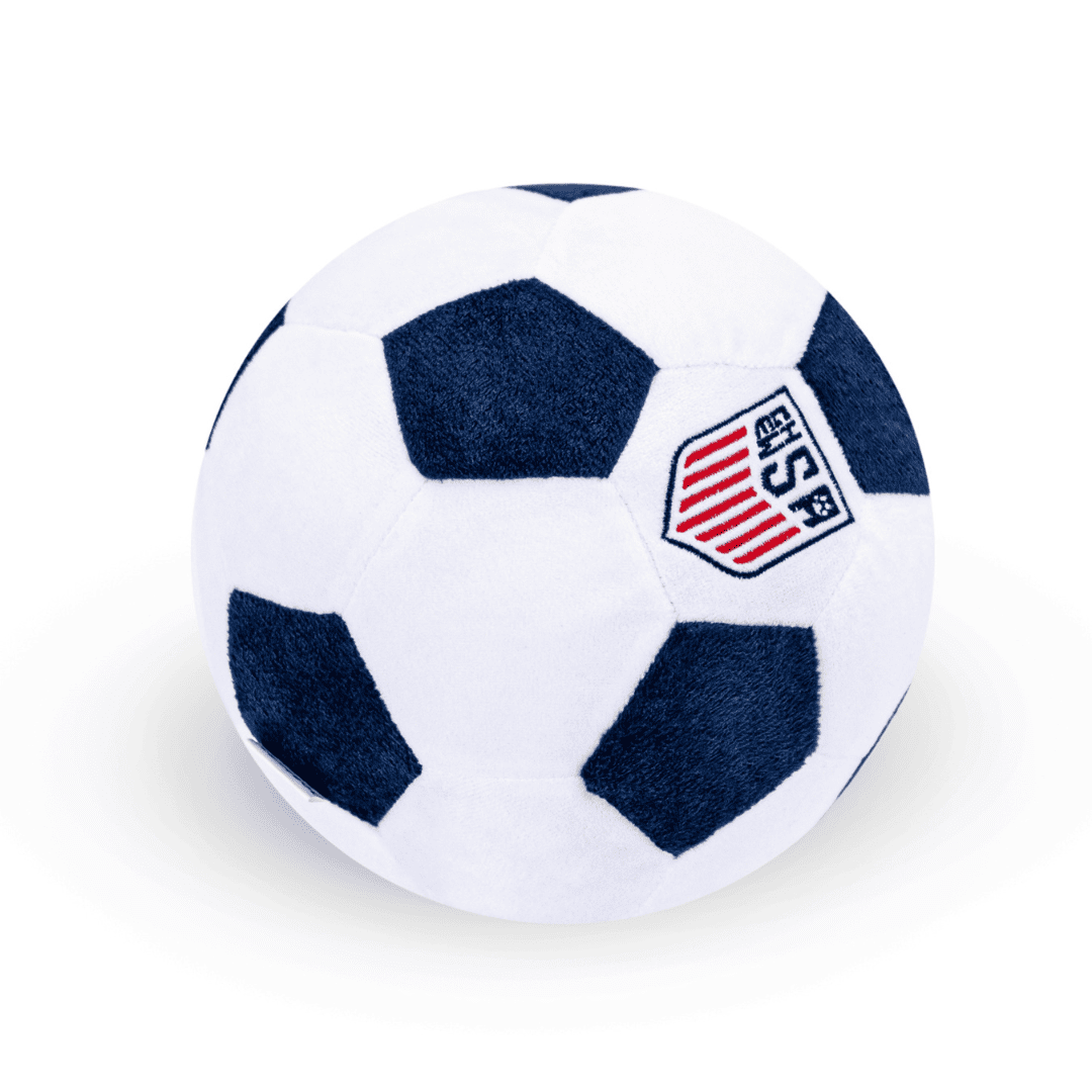 angle image of ChewSA large soccer ball dog toy, a fun and durable pet parody toy inspired by soccer, perfect for playful pups and as soccer gifts for dog-loving sports fans