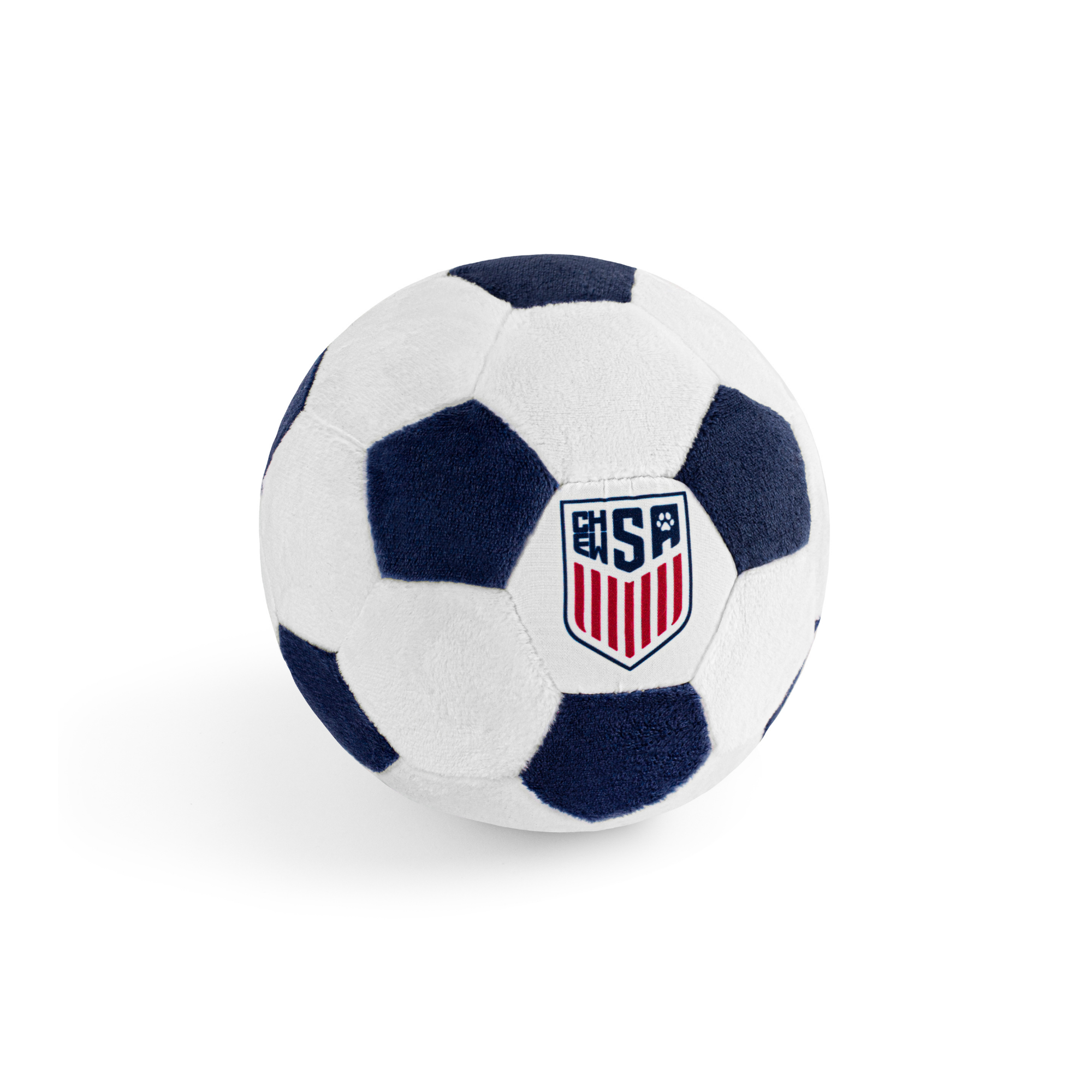 ChewSA USA soccer ball dog toy, angled view – Floofball