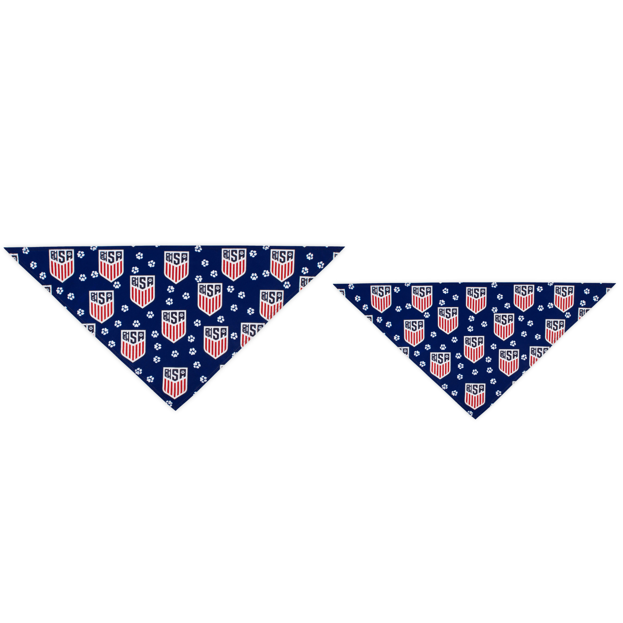 Small and large size comparison, blue ChewSA parody dog bandana featuring a stylish ChewSA soccer-inspired design, perfect for sporty pups and unique soccer gifts for dog-loving soccer fans