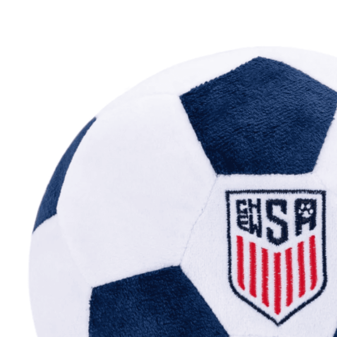 close up image of ChewSA large soccer ball dog toy, a fun and durable pet parody toy inspired by soccer, perfect for playful pups and as soccer gifts for dog-loving sports fans.