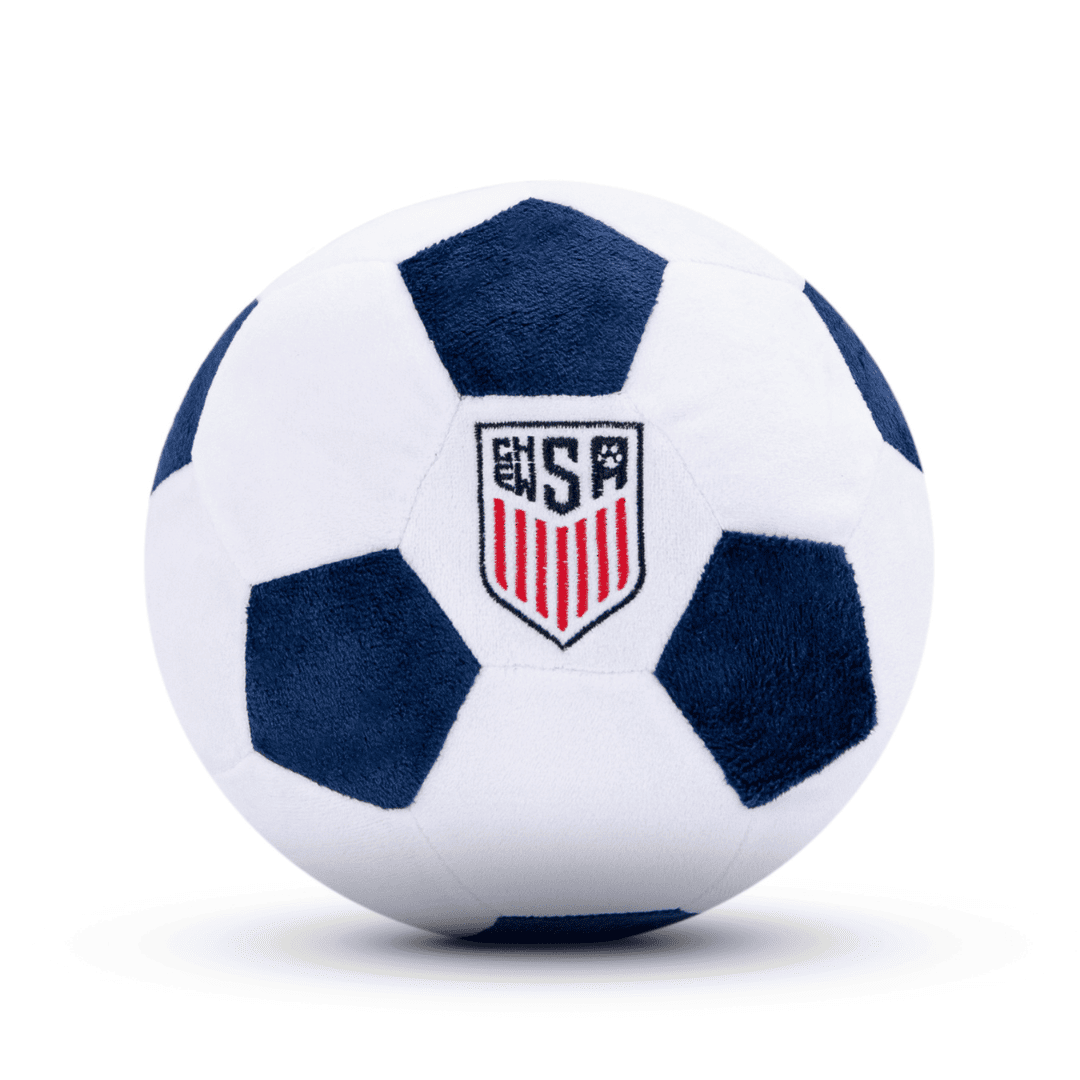 front image of ChewSA large soccer ball dog toy, a fun and durable pet parody toy inspired by soccer, perfect for playful pups and as soccer gifts for dog-loving sports fans.