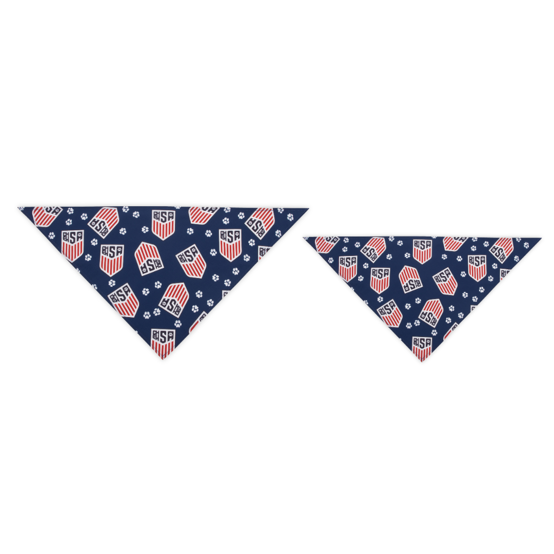 Small and large size comparison, blue ChewSA parody dog bandana featuring a stylish ChewSA soccer-inspired design, perfect for sporty pups and unique soccer gifts for dog-loving soccer fans