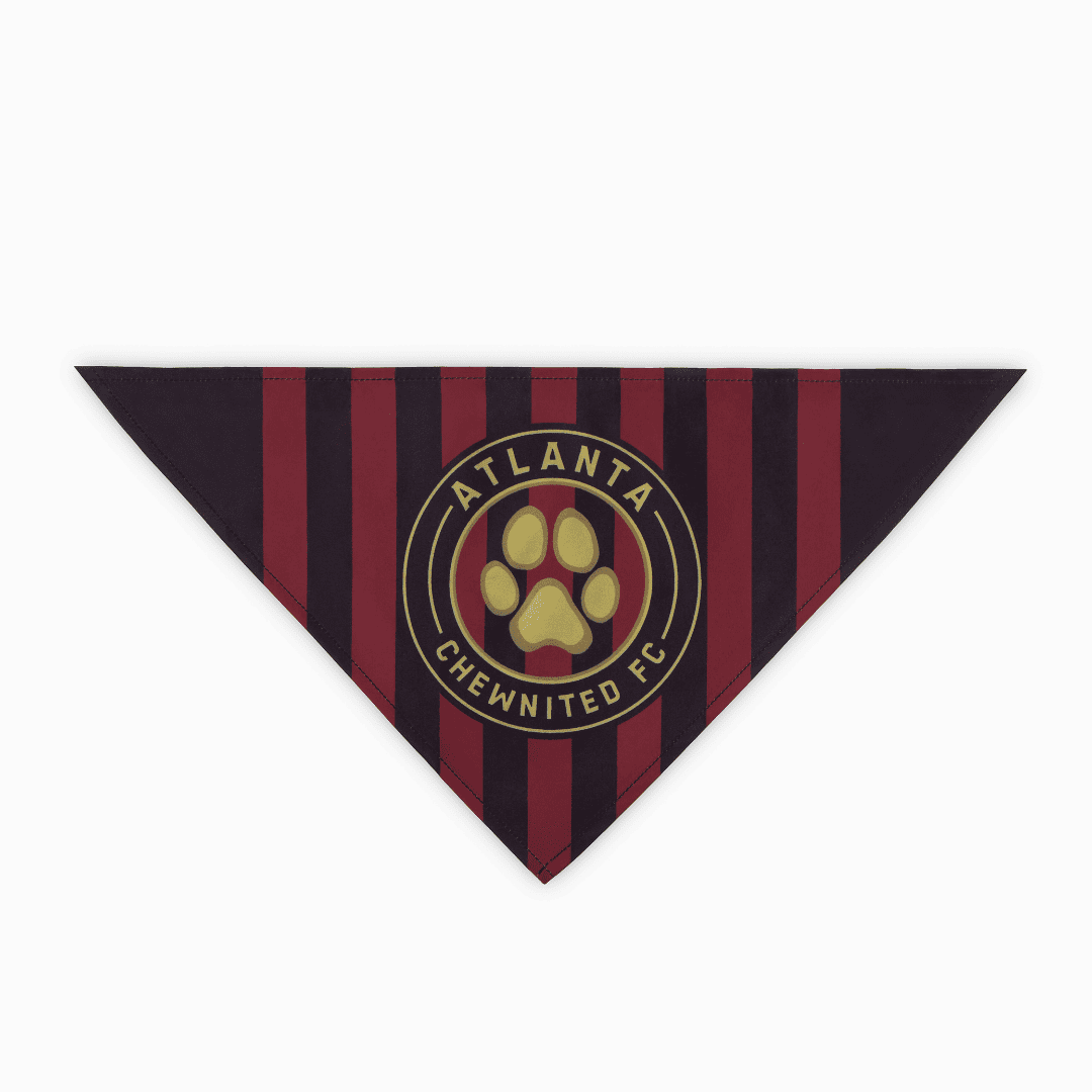 Flat, striped Atlanta parody dog bandana featuring a stylish soccer-inspired design, perfect for sporty pups and unique soccer gifts for dog-loving soccer fans