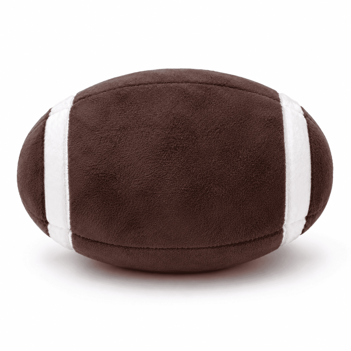 Back view of the Floofball plush football dog toy showing its soft brown fleece and white end panels.
