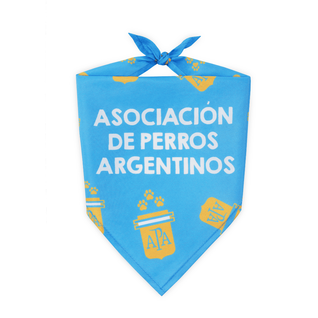 Front, blue Argentina parody dog bandana featuring a stylish soccer-inspired design, perfect for sporty pups and unique soccer gifts for dog-loving soccer fans