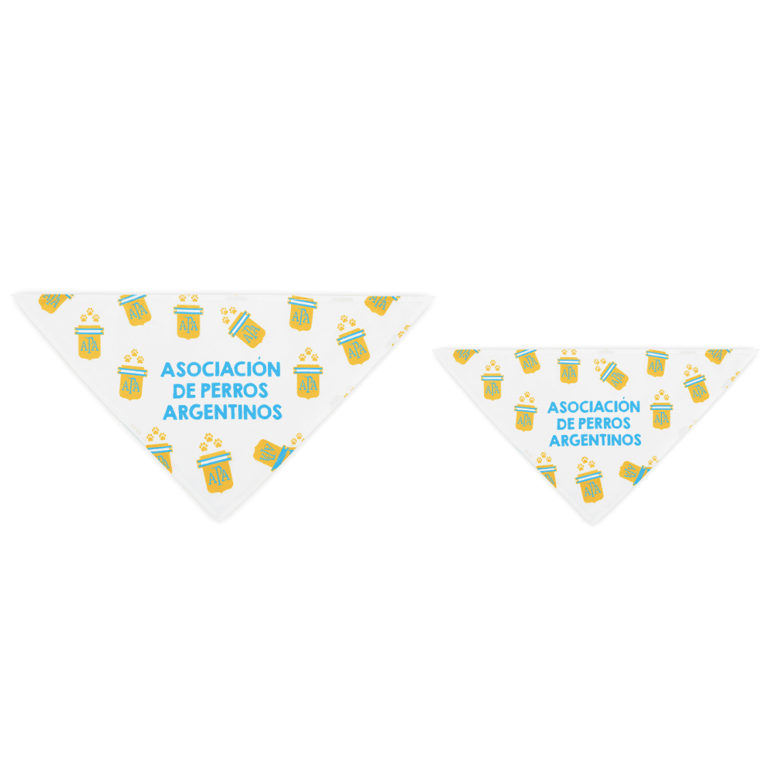 Large and small, white Argentina parody dog bandana featuring a stylish soccer-inspired design, perfect for sporty pups and unique soccer gifts for dog-loving soccer fans